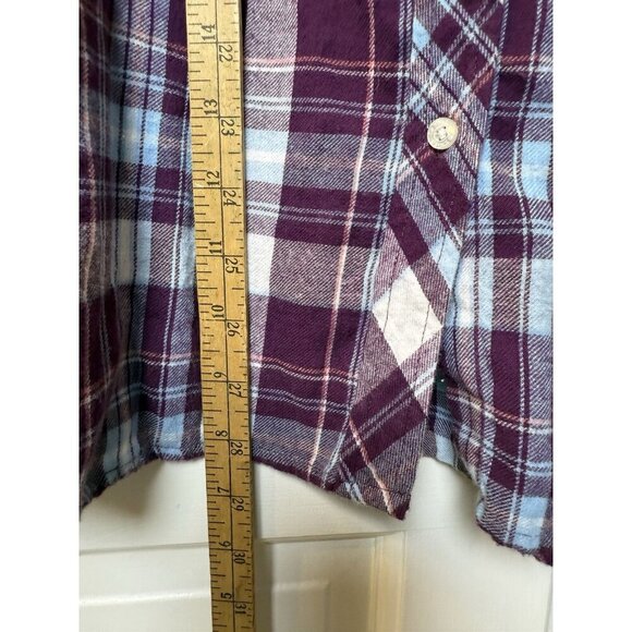 Le Tigre Women’s Button Up Plaid Purple Blue White Soft Flannel Size Large - Picture 10 of 11